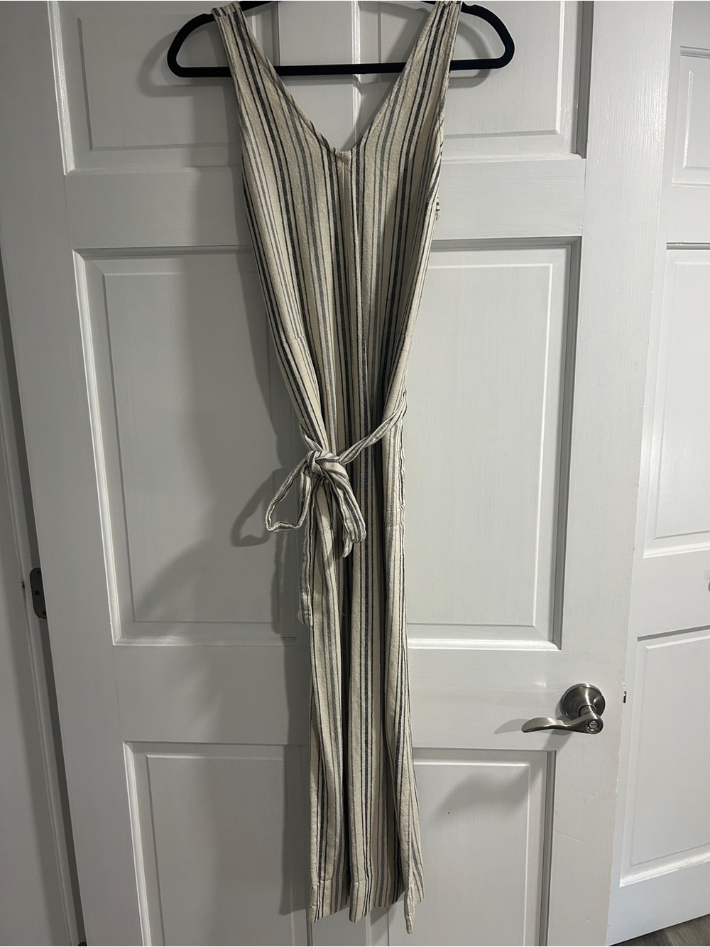 Sonoma Cream and Black Striped Sleeveless Jumpsuit